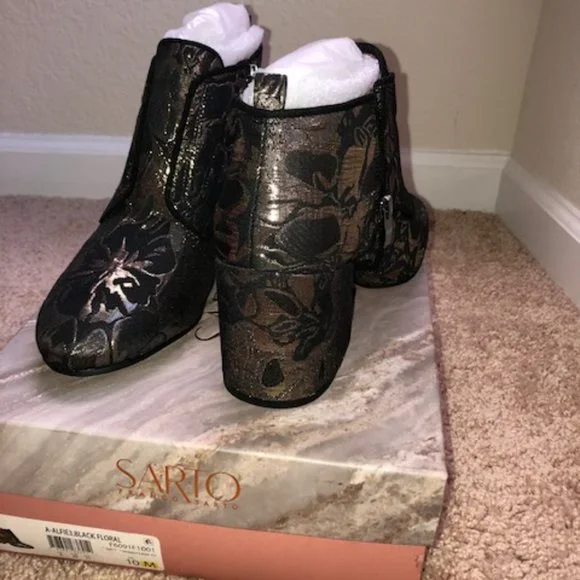 Franco Sarto Black and Gold Ankle Boots - Picture 3 of 5